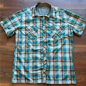 Kuhl Men's Teal and Orange Plaid Shirt